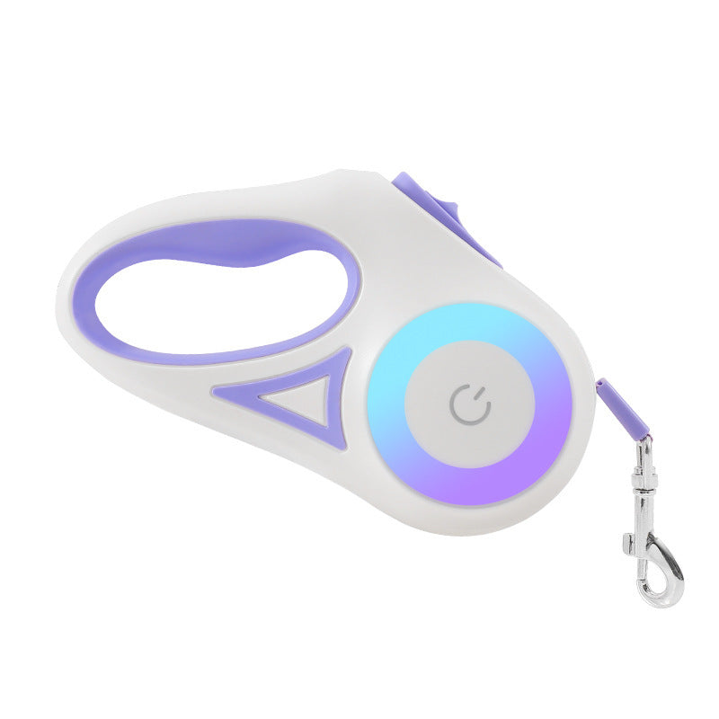LED retractable pet leash with spotlight and brake button for dogs and cats